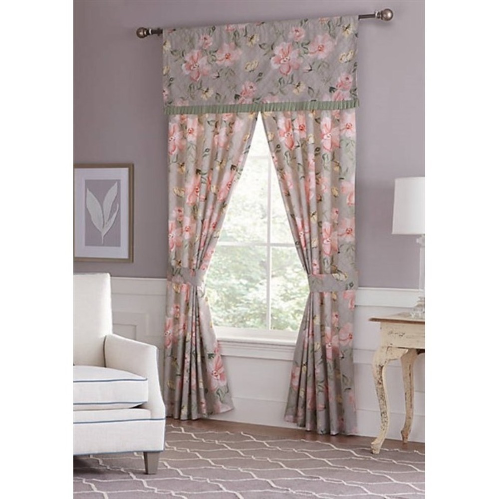New Biltmore Magnolia Grey Pink Green Floral Valance 54" x 18" 3" Header #70699
